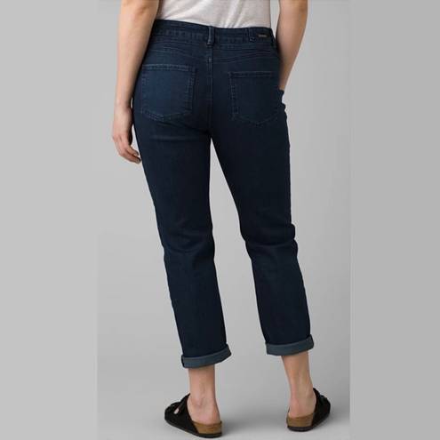 prAna New  Buxton Mid Rise Slim Boyfriend Jeans Stretch Denim Deep Blue Size 10