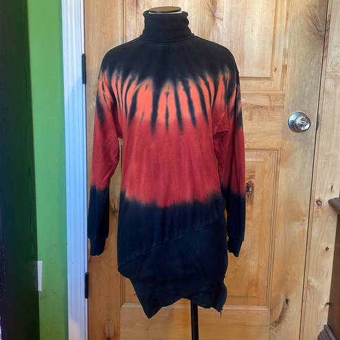 Young Fabulous and Broke  YFB Black Multi Tie Dye Turtleneck Side Zip Mini Dress Tunic Top $198 EUC XS 