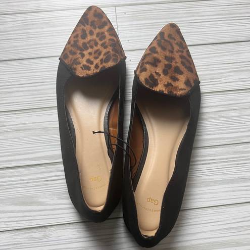 Gap  Women’s  Black and Animal Print Pointed Toe D’Orsay Ballet Flats Sz 7