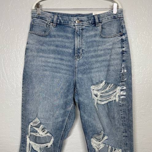 American Eagle  Women 16 Short Medium Wash Curvy Mom Jeans Distressed High Rise