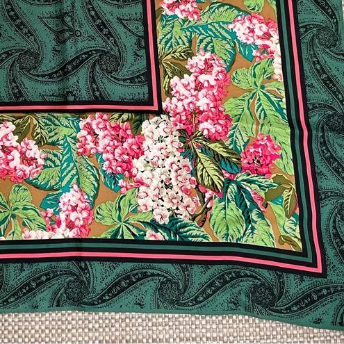 Oscar de la Renta  Vintage Square Silk Scarf Pink Floral Green Retro Designer