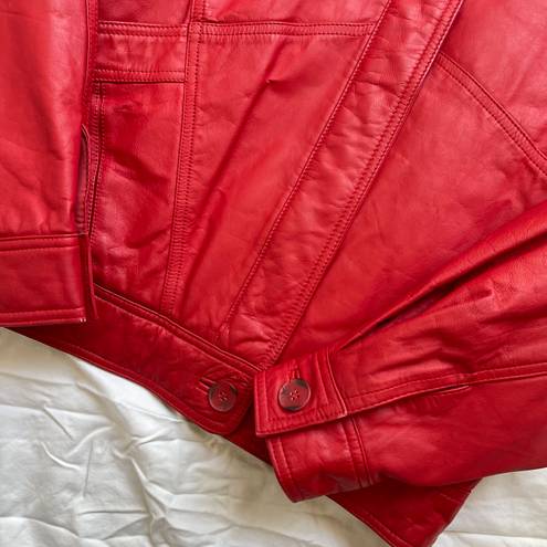 Vintage 1980s Streetwear Ferrari Red Leather Tibor Aviator Bomber Jacket Size M