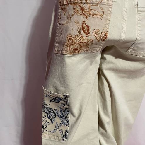 Pilcro  Beige Cargo Pants with Paisley Patches