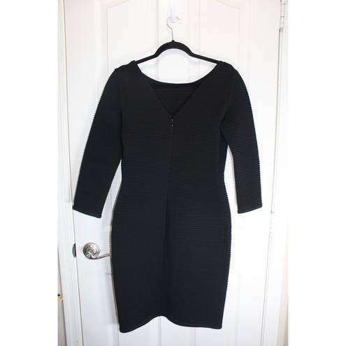 St. John Boutiques Women's SZ 8 Ribbed Knit Dress 3/4 Sleeves Black Stretch