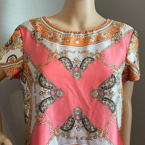 Julian Taylor Coral Orange Black and White Pattern Shirt Dress Size 10