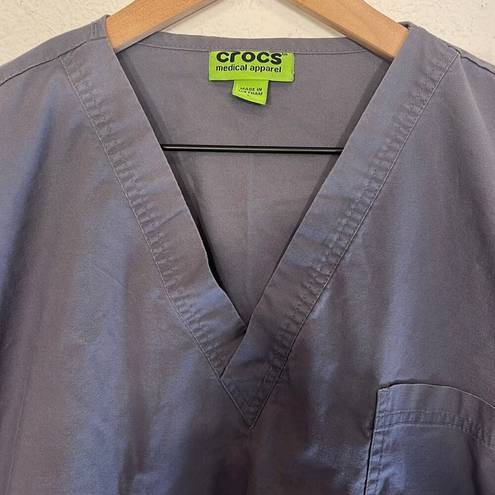 Crocs  Medical Apparel Scrubs Top Size Large Gray V Neck Unisex Neutral