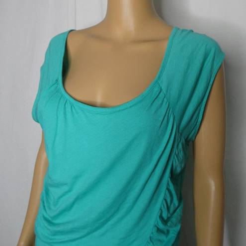 Garnet Hill  Teal Scoop Neck Drop Waist Blouse Top