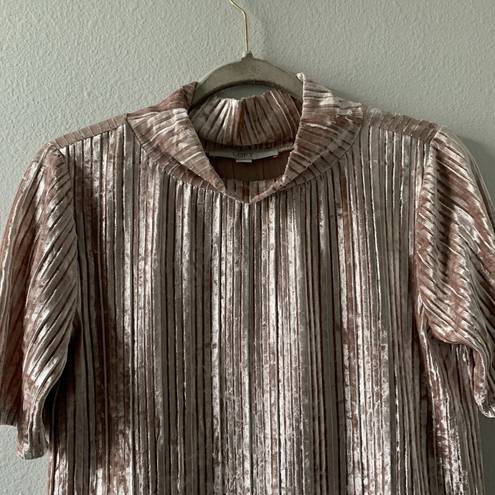 The Loft  Womens Size Small Pink Crushed Velvet Ribbed Mock Neck Stretch Blouse Top
