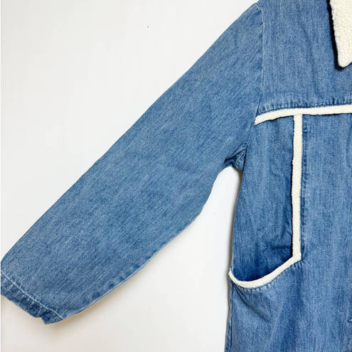 Vintage Blue  J. Denim Coat Womens Sherpa‎ Trimmed Long Length XL