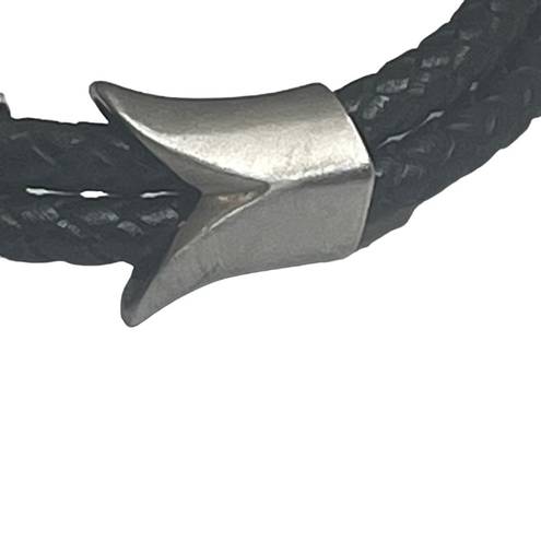 The Row Steeltime  Dragon Double Braided Leather Bracelet  Black Silver  Unisex