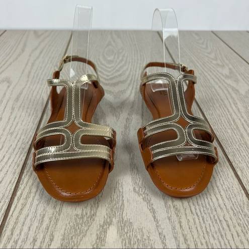 Furla  Carmen Leather Vitello Sparkling Sandals 36 Gold & Cognac $365 Italy