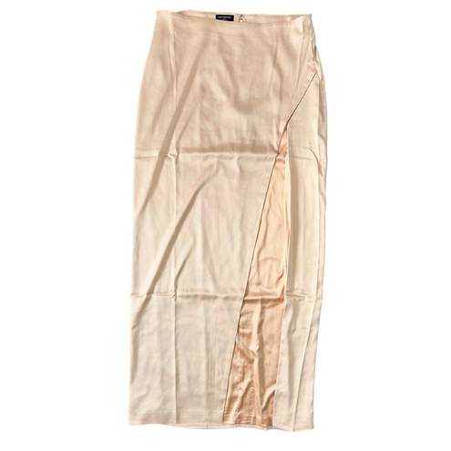 Naked Wardrobe NWOT  Satin Cream The High Gloss Slit Skirt