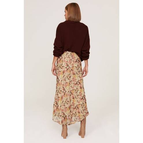 Polo  Ralph Lauren Brown Cream Floral Print Chiffon High Waist Midi Skirt Size 4