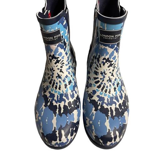 London Fog  Women's Piccadilly Navy Tie-Dye Rain Boot Size 8M US