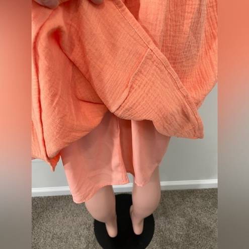 Davi & Dani NWT  Balloon Tie Elbow Sleeve Gauze Dress Lined Size SMALL Coral