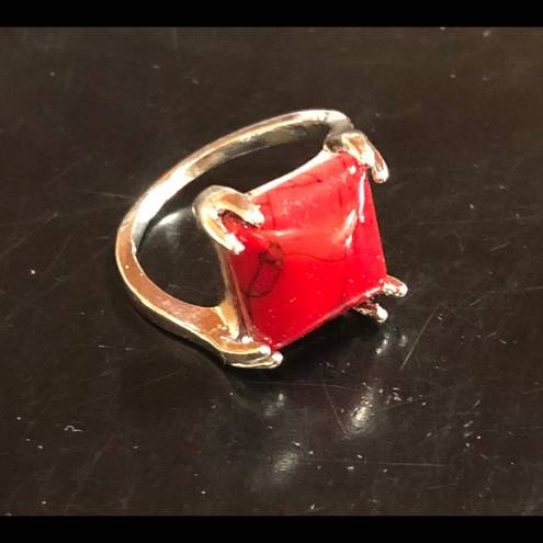 Ruby New Opaque  Silver Ring Size 6 1/2