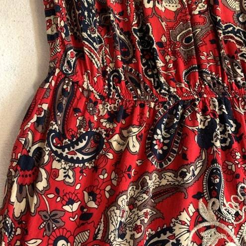 Flying Tomato  womens small red paisley boho dress flare bell sleeve cute fairy b