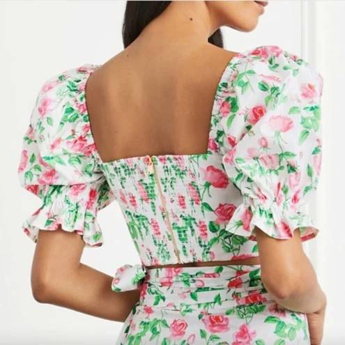 Hill House New  The Isabella Top Pink Roses Poplin Size Medium