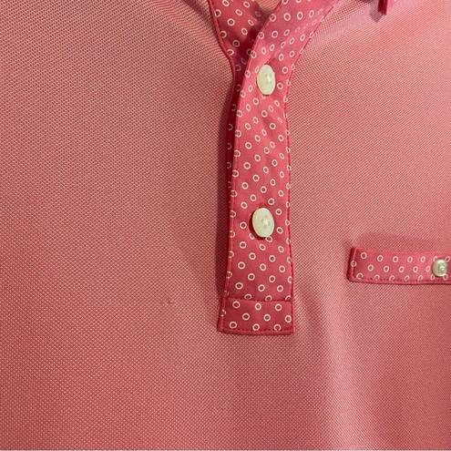 FootJoy  Pink Golf Polo Polkadot Short Sleeve Button Collar Size Medium