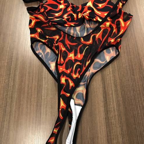 One Piece Hot Flames Sexy Sheer Thong Bodysuit/