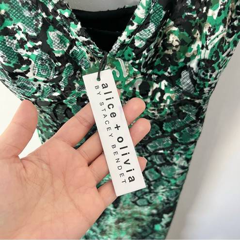 Alice + Olivia 🆕  Emerald Green Shanel Animal Print Maxi Dress Sz 4