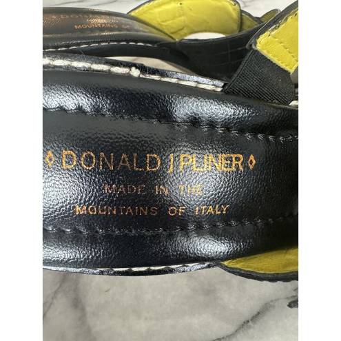 Buckle Black Donald J. Pliner Croc Embossed Strappy  Shoes Leather 10 Comfort