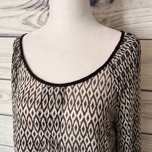 Blu Pepper Brown Patterned Sheer Blouse