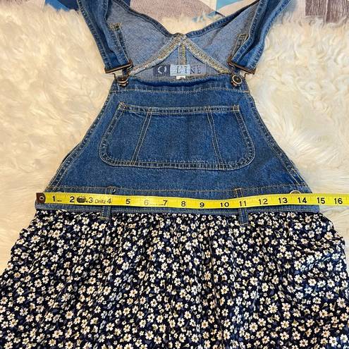 Daisy Vintage 90s Ditsy Floral Denim Overall Romper Size Small Blue w/  Print