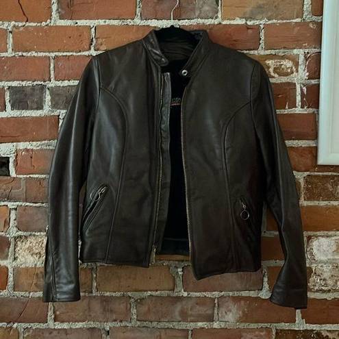 Brooks  LEATHER SPORTSWEAR Detroit chocolate brown leather biker jacket size S