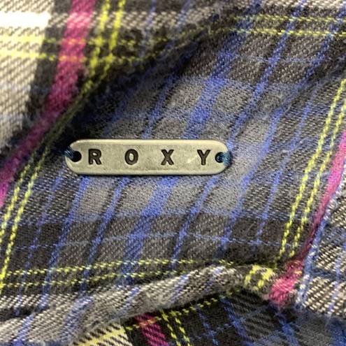 Roxy Plaid Blue Flannel Button Down Long Sleeve Shirt Size Small