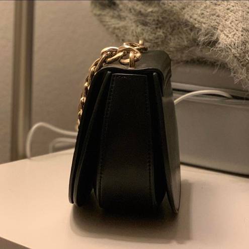 Charles and Keith Charles Keith Black Saddle Bag With Gold Chain Detail