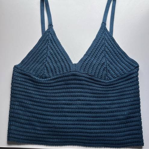 Olive & Oak Nordstrom  Ribbed Crochet Knit V-Neck Bralette Tank Blue Medium NEW