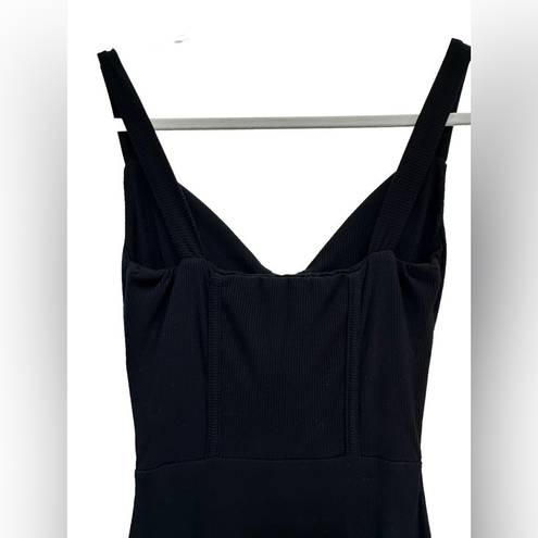 Naked Wardrobe  sleeveless black ribbed V neck fitted corset like dress