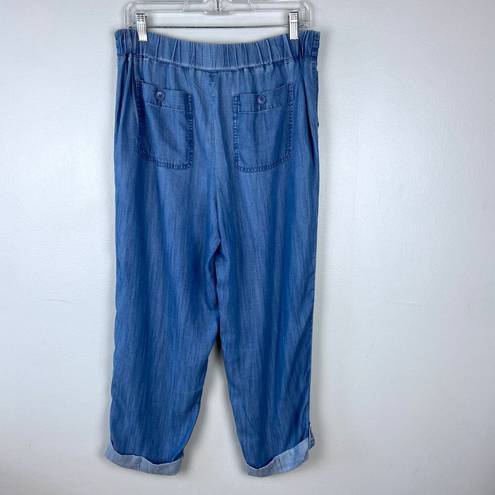 Talbots  Summer Twill Slim Leg Crop Pants Chambray Blue Tencel Drawstring Size 8