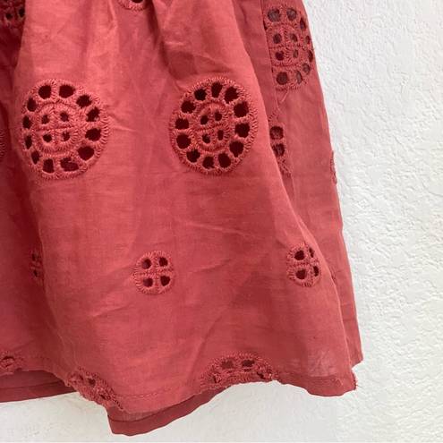 Q+A Los Angeles Spiced Brick Eyelet Smocked Peplum Bell Short Sleeves Top Size M Size M