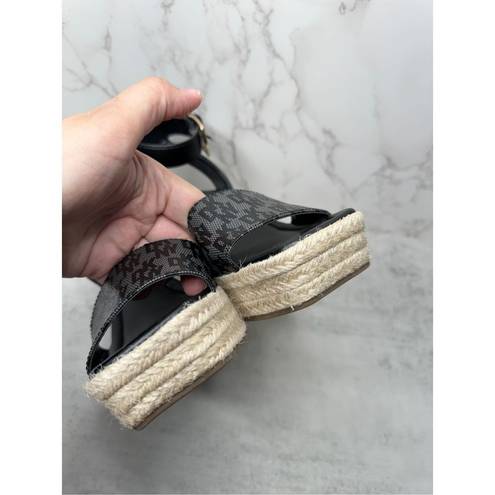 DKNY  Sandals Womens Size 6.5 Black Ankle Strap Espadrille Open Toe Wedges New