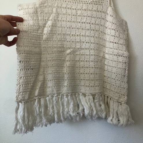 Joie  Zaylee Crochet Sleeveless Fringe Hem Top Cream Beige 100% Cotton Medium M