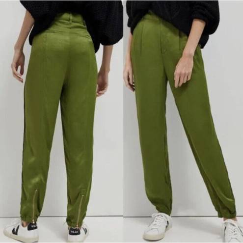 Anthropologie  Diandra Green Satin Pleated Joggers Size 16. B-3