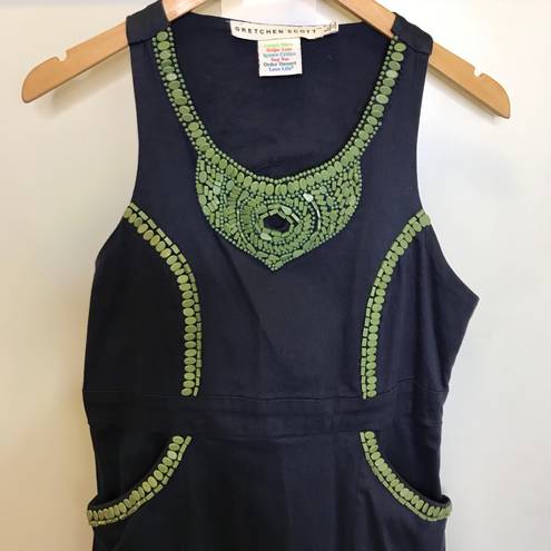 Gretchen Scott  Navy blue sleeveless dress L beaded casual resort preppy