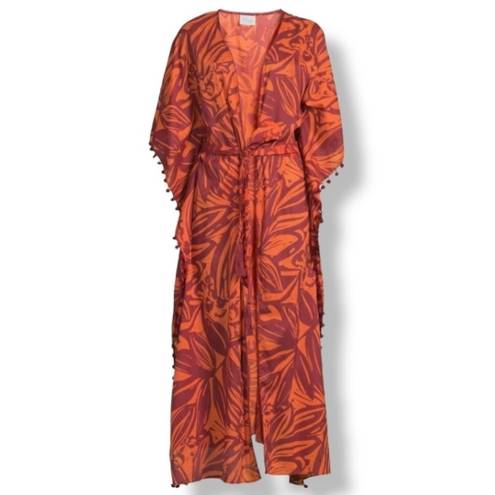 TRUE DESTINATIONS Floral Cover Up Kaftan Robe Maxi Size S Orange