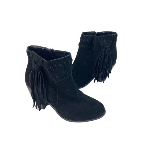 Jessica Simpson  Chassie Black Suede Leather Fringe Ankle Boot Booties Womens 6M
