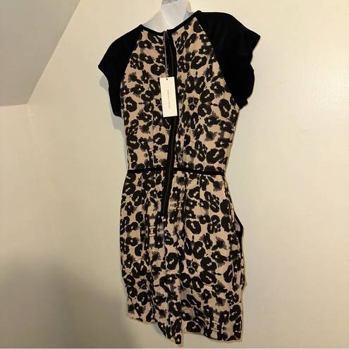 Rebecca Taylor Silk LEOPARD BLOCK Mini Dress color black & cream Size US 4 NWT