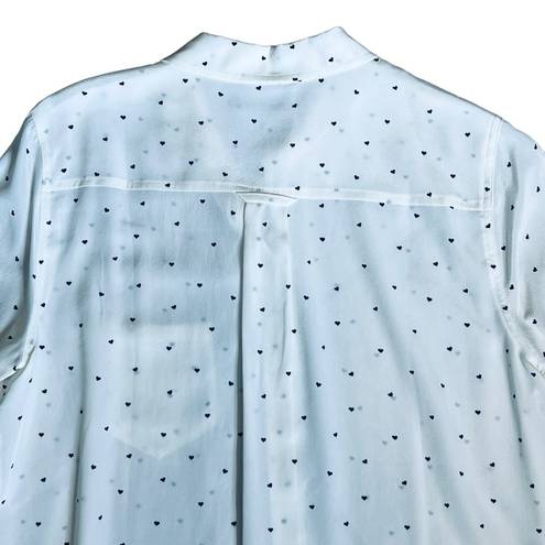 Rails  Women’s Sz M White Silk Navy Heart Print Kate Button Down Tailored Blouse