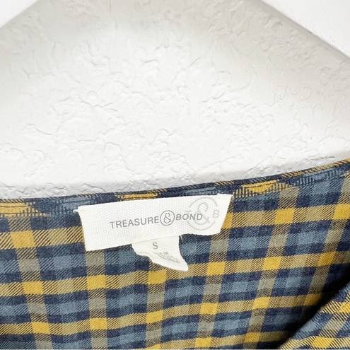 Treasure & Bond  Deep V-neck Blouse Plaid Yellow Navy Size Small S NWT