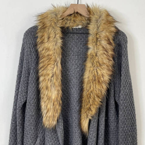 Joie  Jamilee C Faux Fur Collar Wool Cardigan Sweater Gray Women's Size Medium