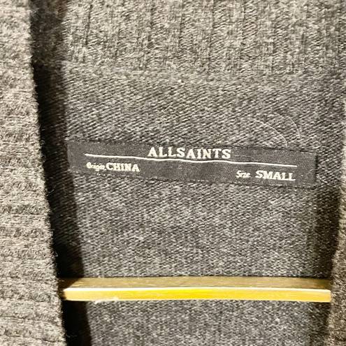 All Saints Size Small Grey Ribbed Short Sleeve Wool Blend Open Front Cardigan