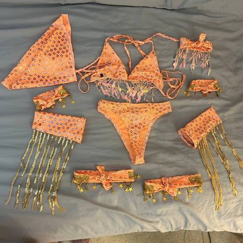 iHeartRaves LimeBlonde 10 Piece Rave Set, Triangle Top & Cheeky Bottoms, Arm & Leg Garters