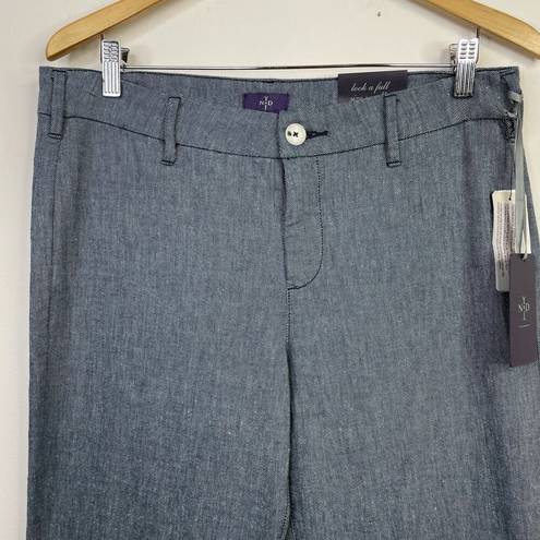 NYDJ  Claire Blue Cotton Linen Stretch Slimming Wide Leg Trousers Pants 10 New