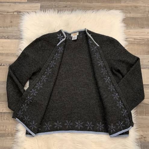 Talbots  vintage wool zip front embroidered cardigan sweater L