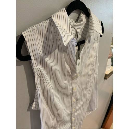 Calvin Klein  Sleeveless Blouse-NEW Medium White/Blu Pinstriped Ret$60